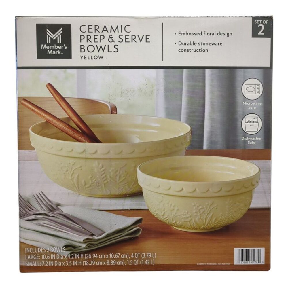 Member's Mark 2-Piece Floral Ceramic Prep and Serve Bowls - Yellow